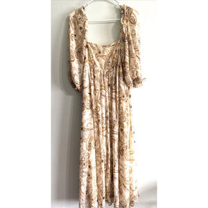 Storia Floral Print Puff Sleeve Babydoll Maxi Dress yellow cream Size Small